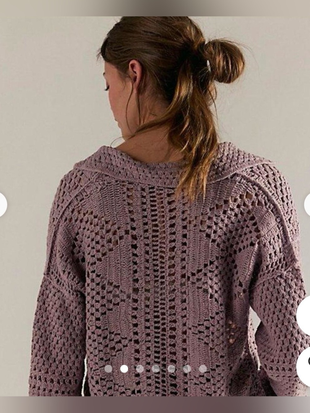 Free People/ We The Free Lavender Crochet V‑Neck Button Cardigan Size Large - Picture 3 of 6